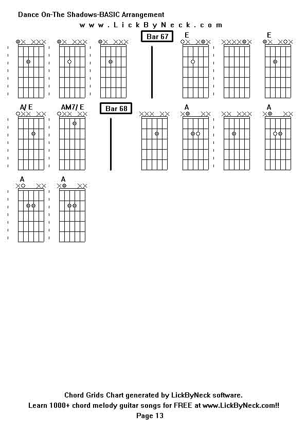 Chord Grids Chart of chord melody fingerstyle guitar song-Dance On-The Shadows-BASIC Arrangement,generated by LickByNeck software.